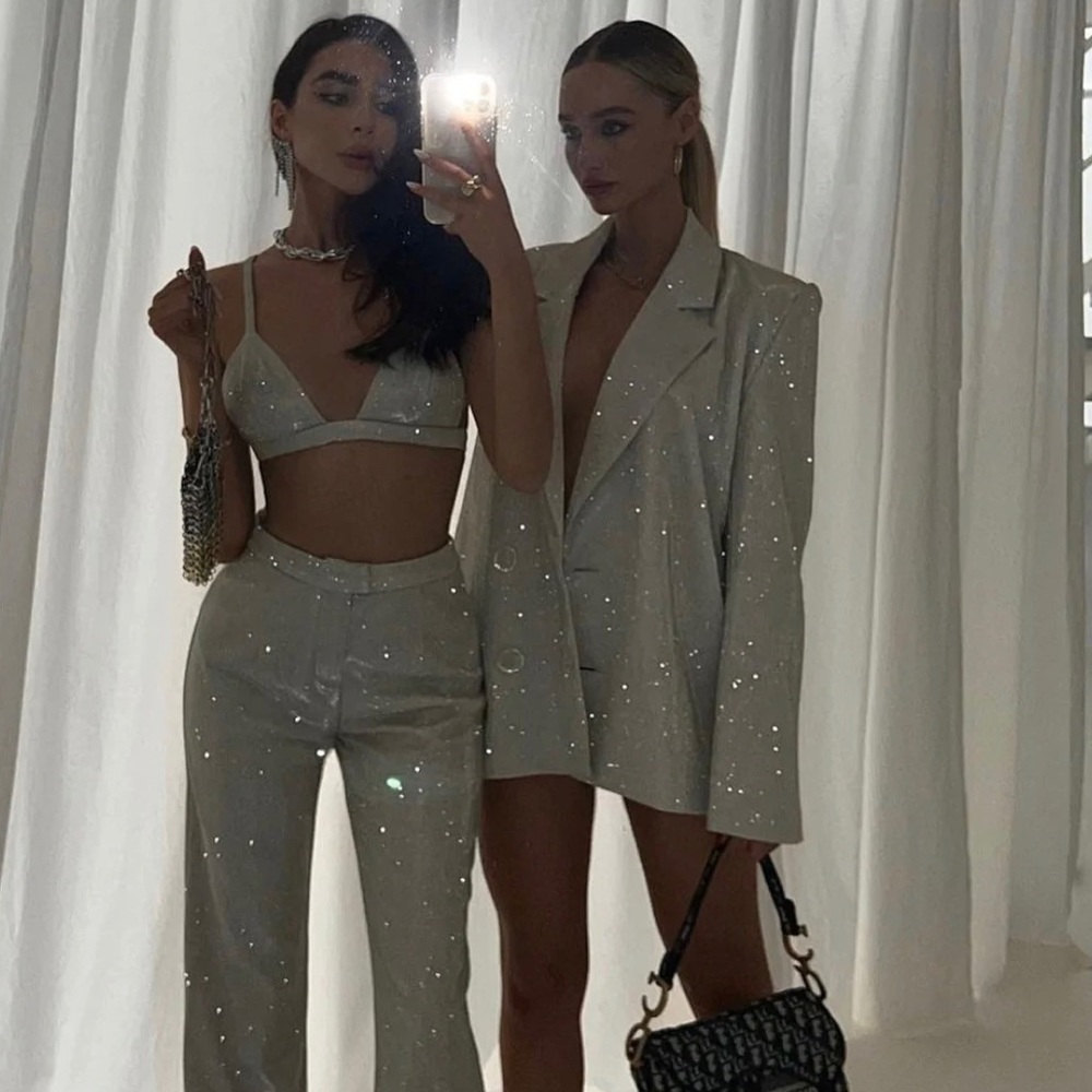 SLA The Label Gold Santorini Blazer, Trouser, and Bra